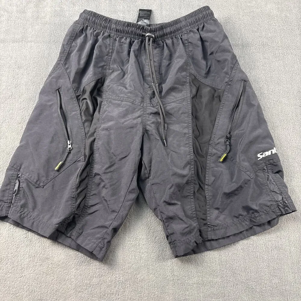 Santic Padded Shorts Mens Small Black Cycling MTB Mountain Bike Lined Cargo Zip
